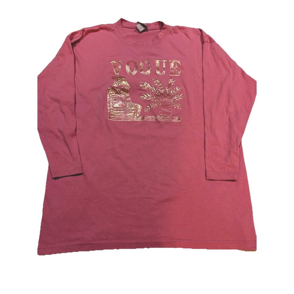 Fast Fashion of California Pink Metallic Graphic Long Sleeve Top One Size